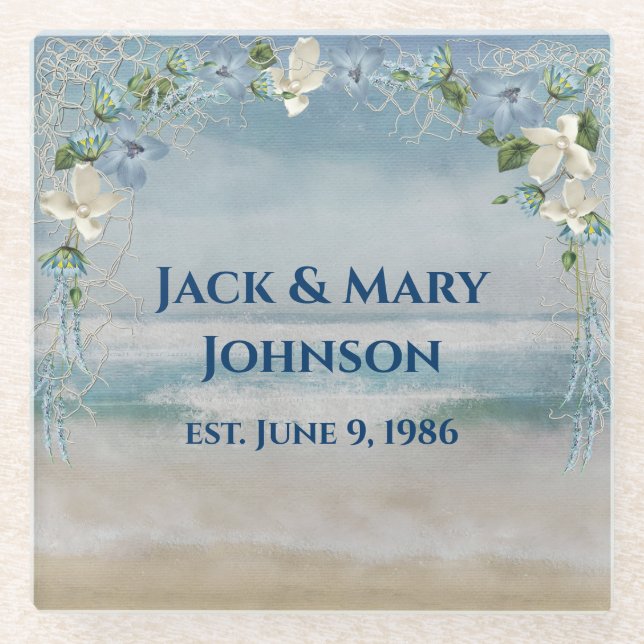 Posavasos De Vidrio Nautica y flores en aniversario (Anverso)