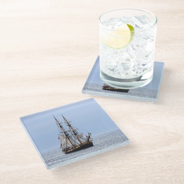 Posavasos De Vidrio Nautical Fishing Boys Blue Skies (Angular)