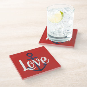 Posavasos De Vidrio náutico ANCLA + letra de mano AMOR