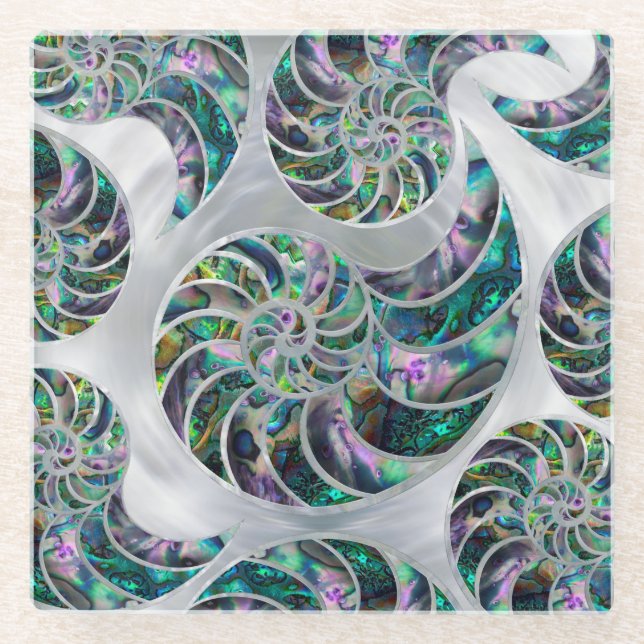 Posavasos De Vidrio Nautilus Shell Abalone y Pearl (Anverso)