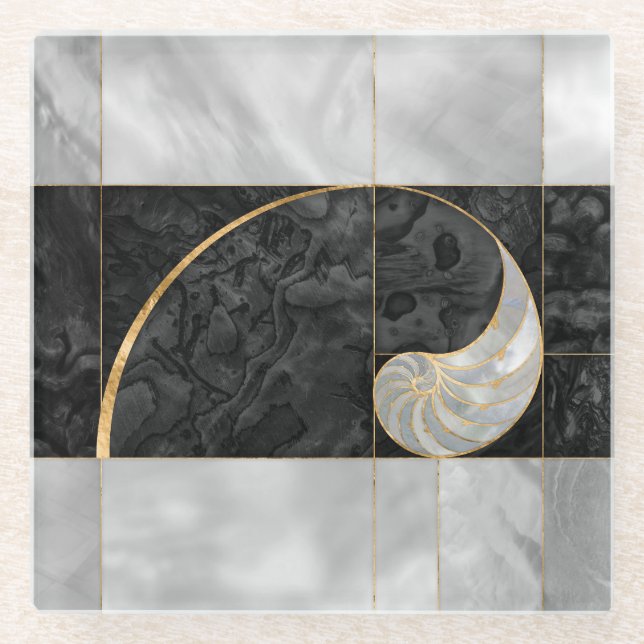 Posavasos De Vidrio Nautilus Shell - Black Abalone y Pearl (Anverso)