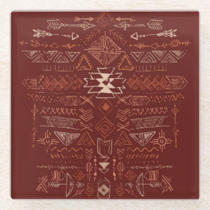Posavasos De Vidrio Navajo Aztec: Patrón de Doodle Étnico.