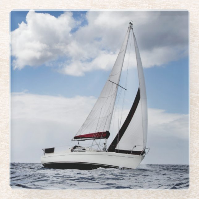 Posavasos De Vidrio Navegación del yate en el mar abierto (Anverso)