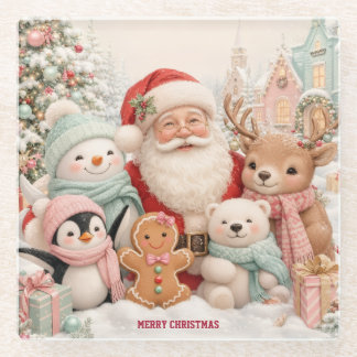 Posavasos De Vidrio Navidad adorable con Santa, Pingüino, Oso, Reno