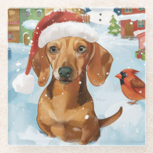 Posavasos De Vidrio Navidad alegre Dachshund en un país de las maravil