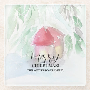 Posavasos De Vidrio Navidad Blanca Pueblo Campestre