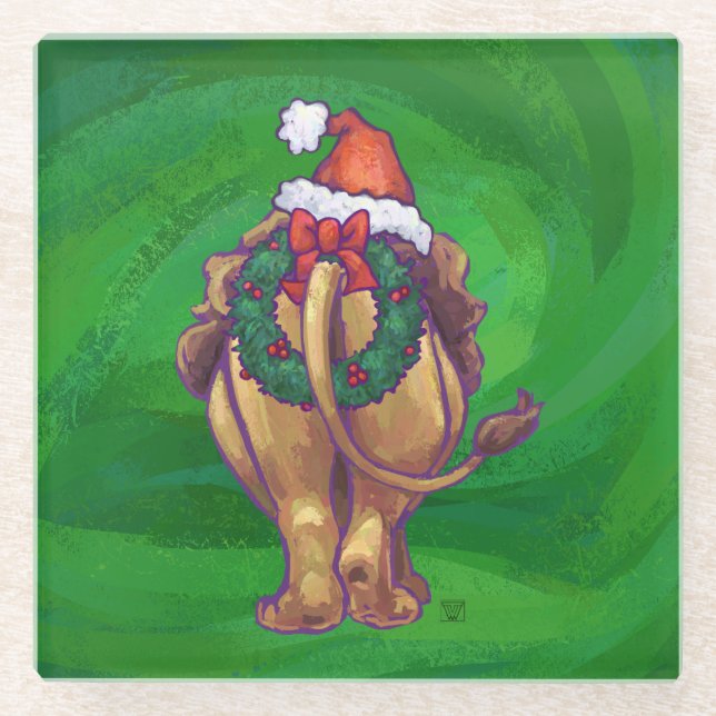 Posavasos De Vidrio Navidad de León en Verde (Anverso)