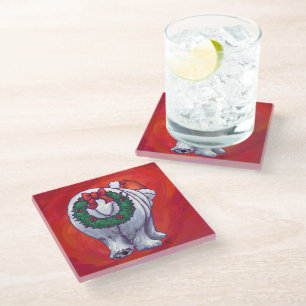 Posavasos De Vidrio Navidad de Oso Polar en Rojo