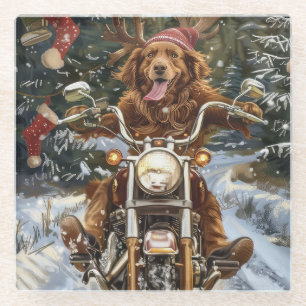Posavasos De Vidrio Navidad en Nueva Escocia con Perro Montando Motoci