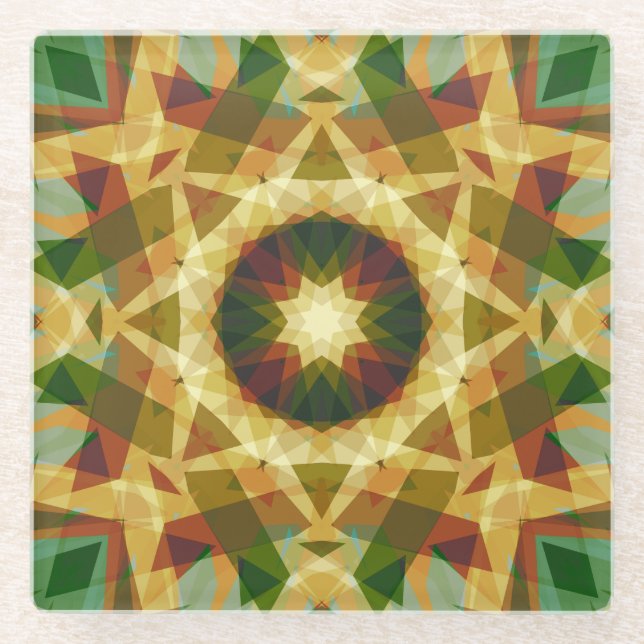 Posavasos De Vidrio Navidad estrella invierno otoño verde marrón amari (Anverso)