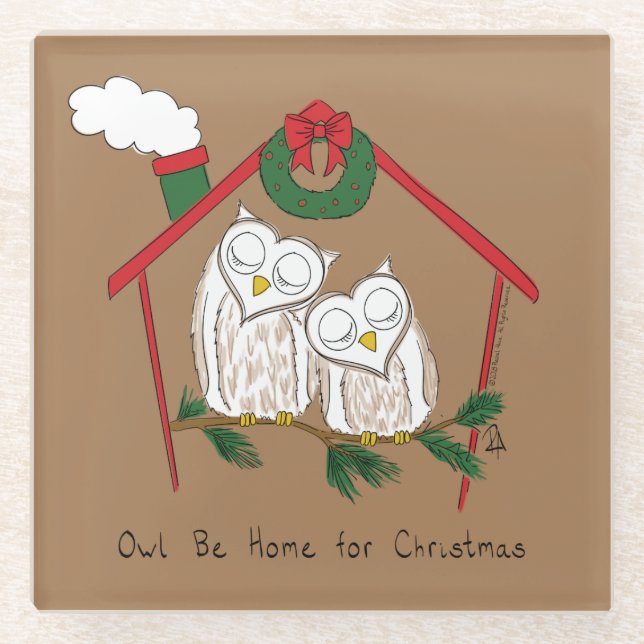 Posavasos De Vidrio Navidad Owl Be Home Cute (Anverso)