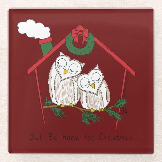 Posavasos De Vidrio Navidad Owl Be Home Cute (Anverso)