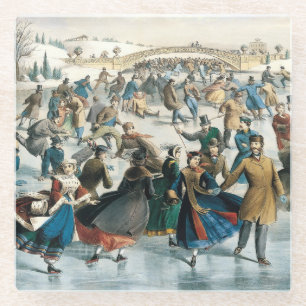 Posavasos De Vidrio Navidad Victoriana Central Park Currier & Ives