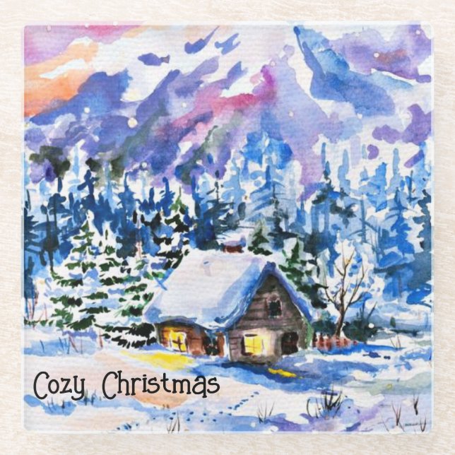 Posavasos De Vidrio Navidades acogedores del Snowley Winter Mountainsi (Anverso)