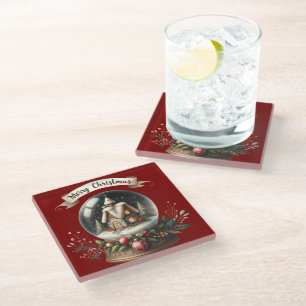 Posavasos De Vidrio Navidades acogedores Escena de la cabaña de glóbul