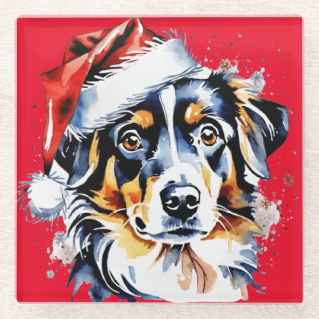 Posavasos De Vidrio Navidades adorables cachorros (Anverso)