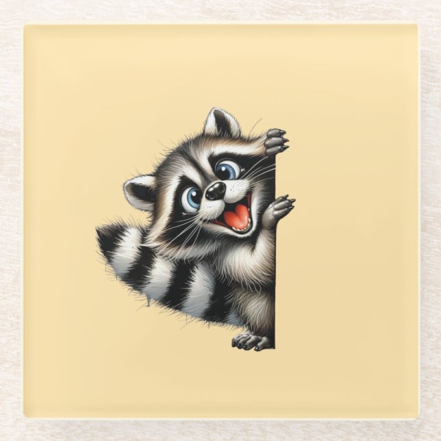Posavasos De Vidrio Navidades Adorables del Raccoon Peek - Delicioso G (Anverso)