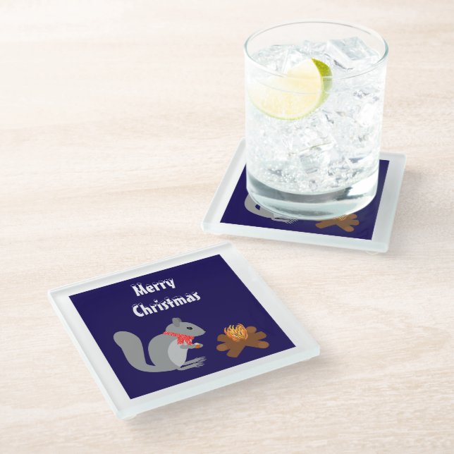 Posavasos De Vidrio Navidades ardillas asando hazellanas en incendio d (Angular)