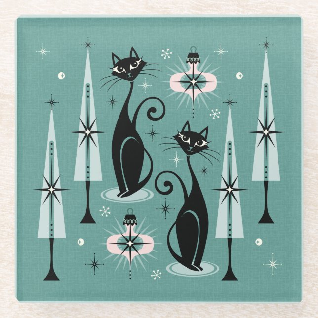 Posavasos De Vidrio Navidades Atómicos de Medid Century ©studioxtine (Anverso)