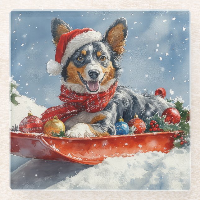 Posavasos De Vidrio Navidades australianos de Kelpie en la cordillera  (Anverso)