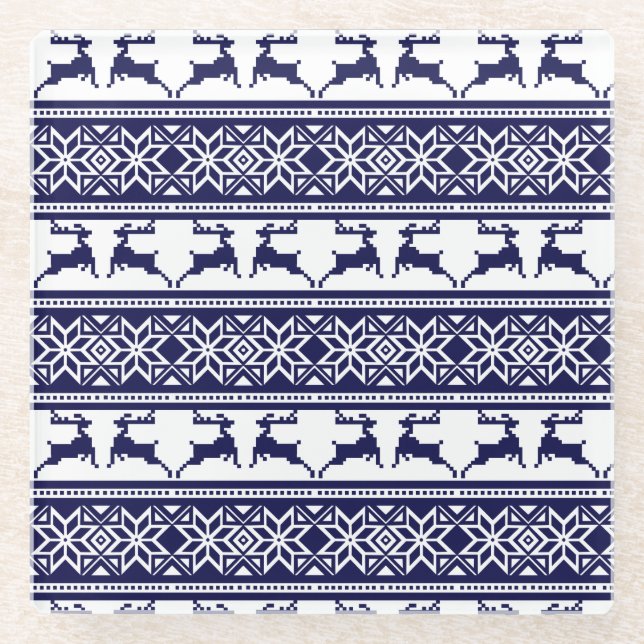 Posavasos De Vidrio Navidades, azul y blanco escandinavo (Anverso)