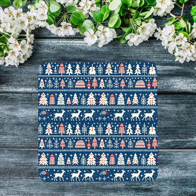 Posavasos De Vidrio Navidades azules de la marina escandinava renos nó (Scandinavian Navy Blue Christmas Reindeer Nordic Glass Coaster)