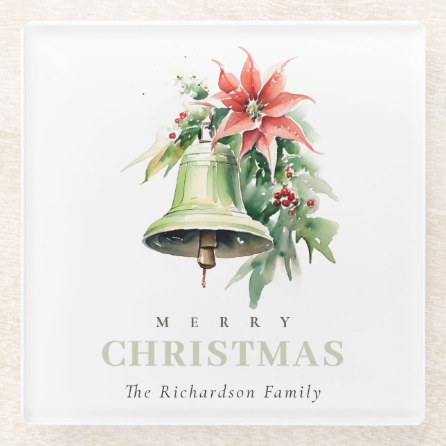 Posavasos De Vidrio Navidades Bell Pine Poinsettia Foliage Watercolor (Anverso)