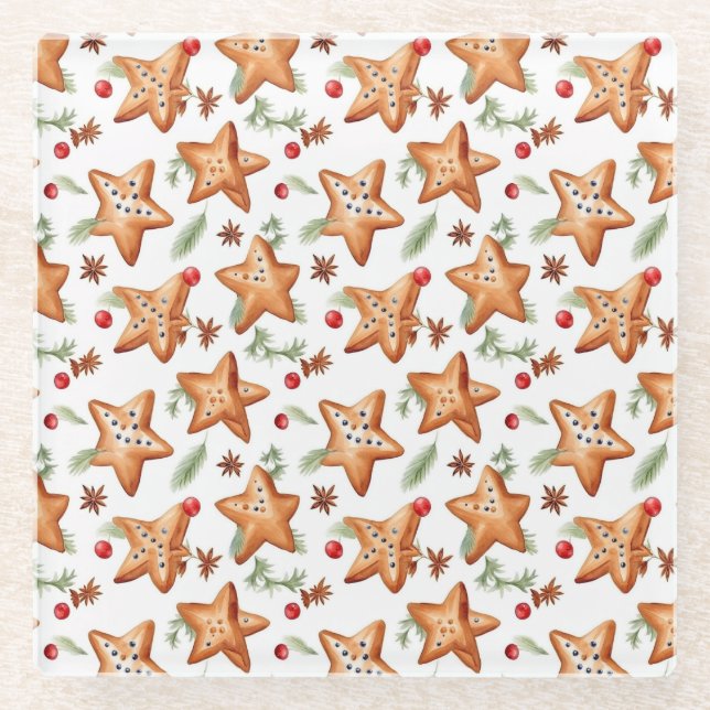 Posavasos De Vidrio Navidades Berry Cinnamon Bread Seamless Pattern (Anverso)