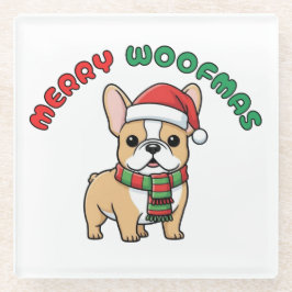 Posavasos De Vidrio Navidades Bulldog francés: Merry Woofmas