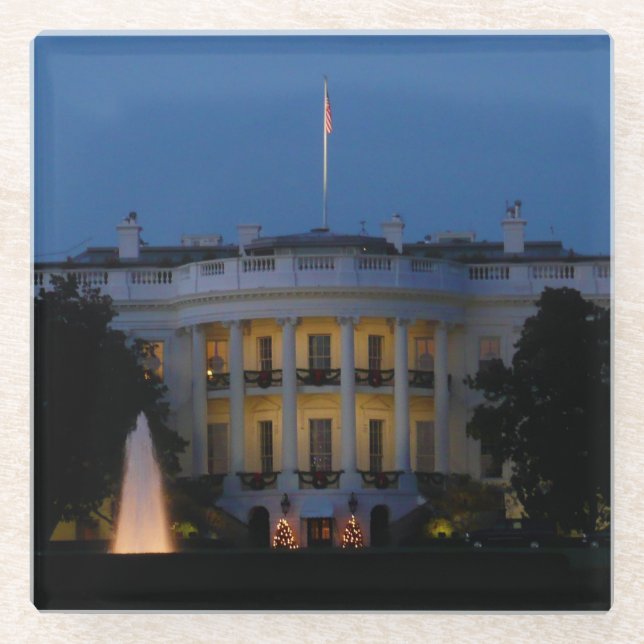Posavasos De Vidrio Navidades Casa Blanca de noche en Washington DC (Anverso)