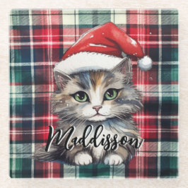 Posavasos De Vidrio Navidades Colocaron Santa Cat Con Nombre