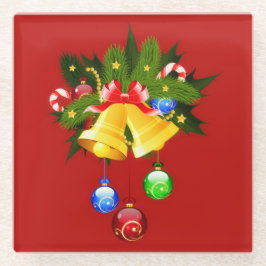 Posavasos De Vidrio Navidades Colorful Bells Moderna Pascua Roja