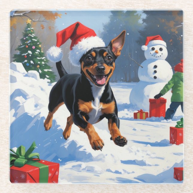 Posavasos De Vidrio Navidades de Affenpinscher en escena de nieve fest (Anverso)