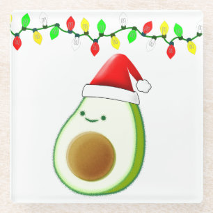 Posavasos De Vidrio Navidades de aguacate lindo dibujando Santa Hat