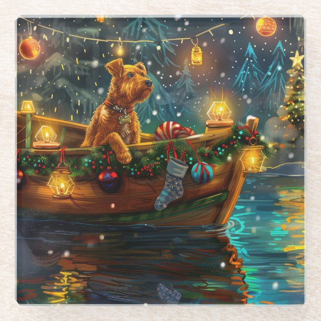 Posavasos De Vidrio Navidades de Airedale (Anverso)