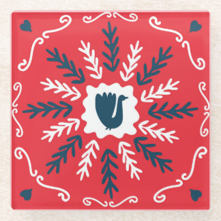 Posavasos De Vidrio Navidades de arte Folk Doodle Tile