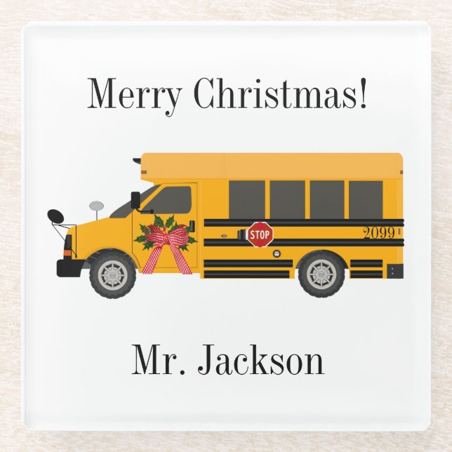 Posavasos De Vidrio Navidades de autobuses escolares para niños (Anverso)