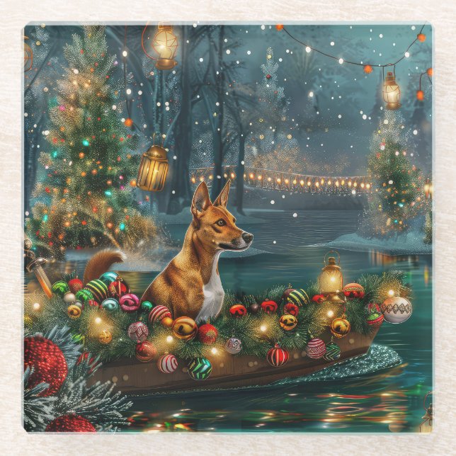 Posavasos De Vidrio Navidades de Basenji (Anverso)