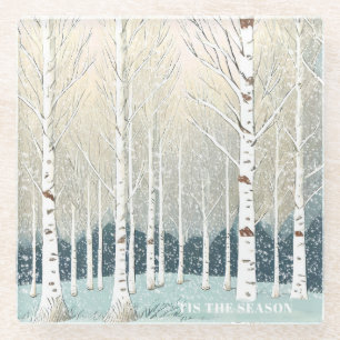 Posavasos De Vidrio Navidades de Birch Trees Snowy  ID1003 Verde azula