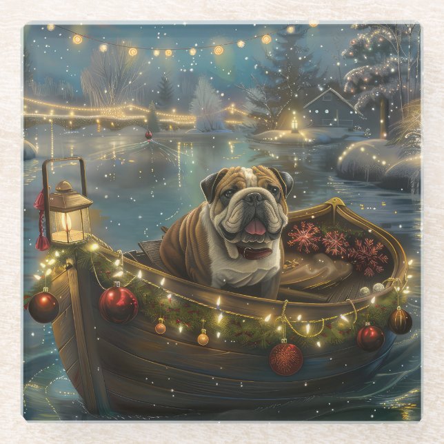 Posavasos De Vidrio Navidades de bulldog de vacaciones (Anverso)