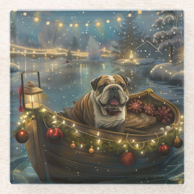 Posavasos De Vidrio Navidades de bulldog de vacaciones (Anverso)