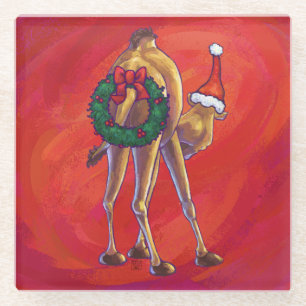 Posavasos De Vidrio Navidades De Camellos Cuidados En Rojo