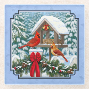Posavasos De Vidrio Navidades de Cardenales Festín Azul