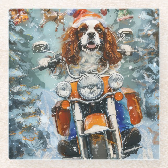Posavasos De Vidrio Navidades de Cavalier King Charles Spaniel (Anverso)