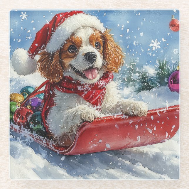 Posavasos De Vidrio Navidades de Cavalier King Charles Spaniel Dog Sle (Anverso)