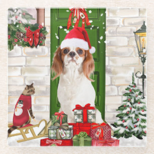 Posavasos De Vidrio Navidades de Cavalier King Dog