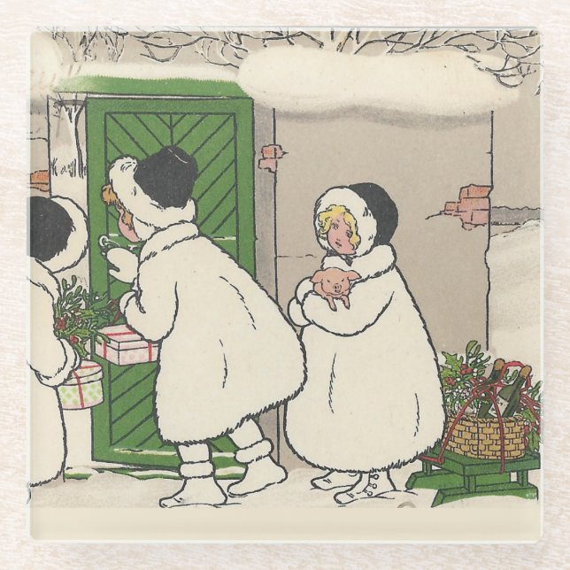 Posavasos De Vidrio Navidades de Chicas de regalo de Francia (Anverso)