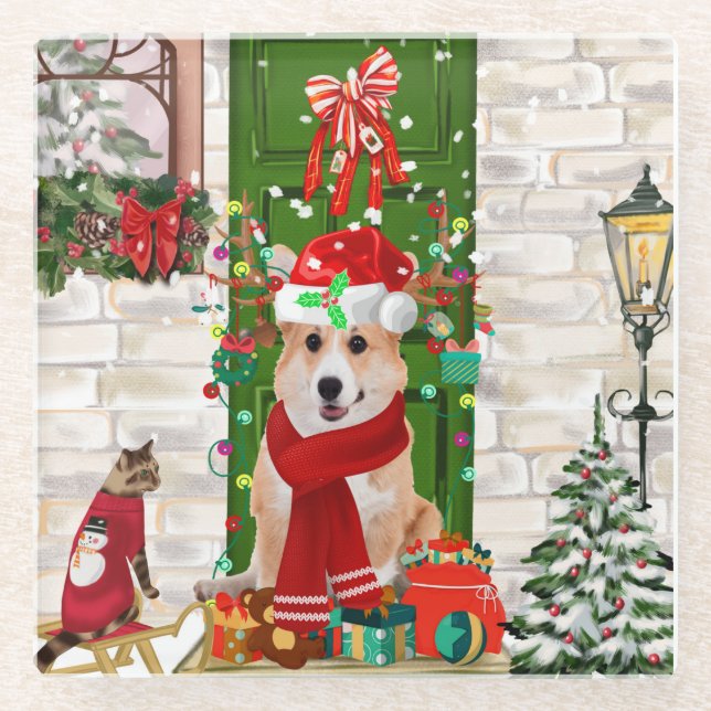 Posavasos De Vidrio navidades de corgi Dog (Anverso)