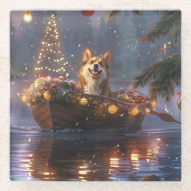 Posavasos De Vidrio Navidades de Corgi Voyage festivo (Anverso)
