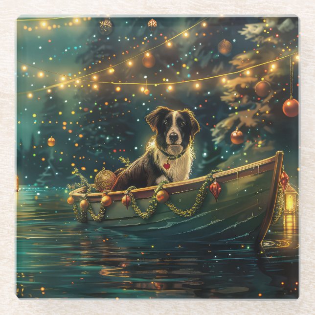 Posavasos De Vidrio Navidades de Frontera Collie Voyage festivo (Anverso)